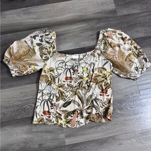 H&M Tropical Print Puff Sleeve Blouse